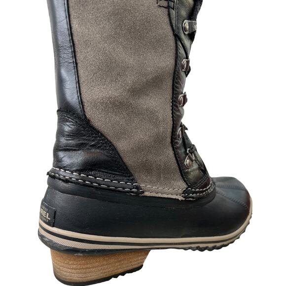 SOREL Joan of Arctic Wedge II Leather Suede Lace Up Winter Snow Boots Black 8.5 - Picture 4 of 16